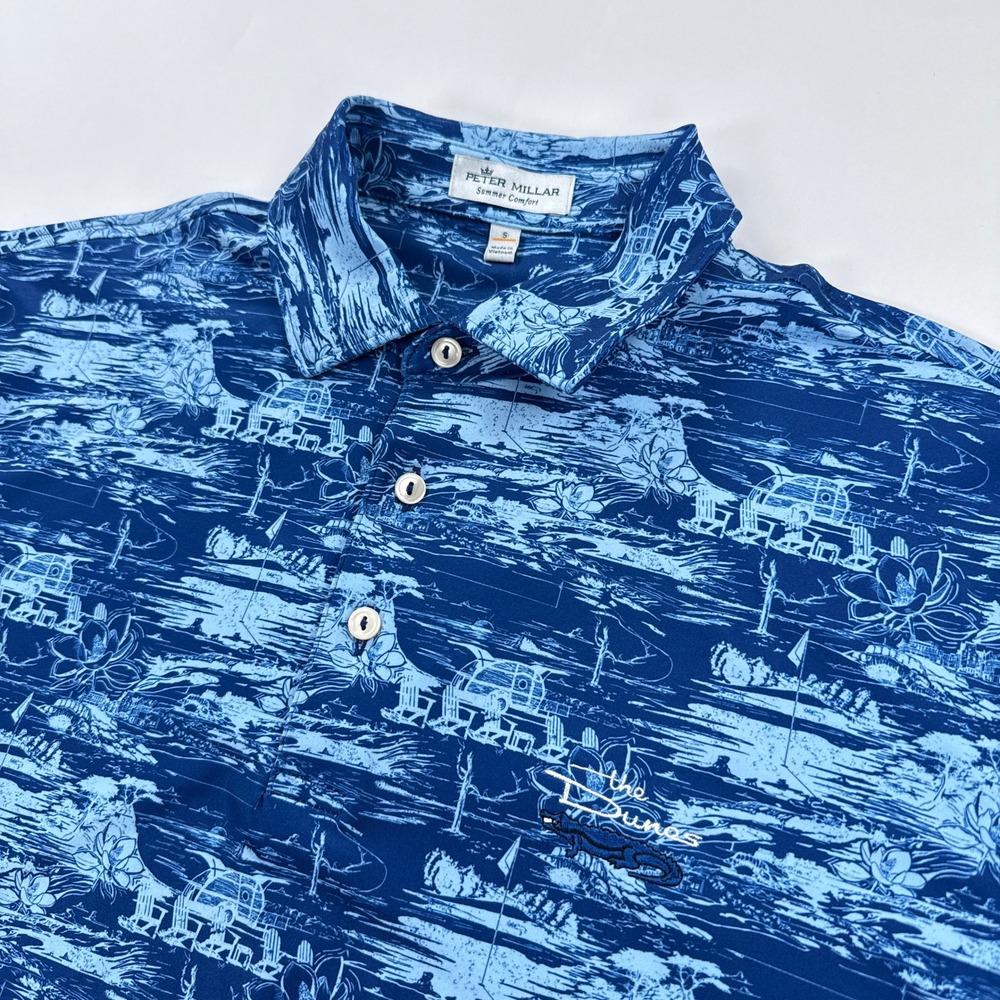 Peter Millar Mens Polo Small Blue Summer Comfort Dunes Golf Performance Shirt